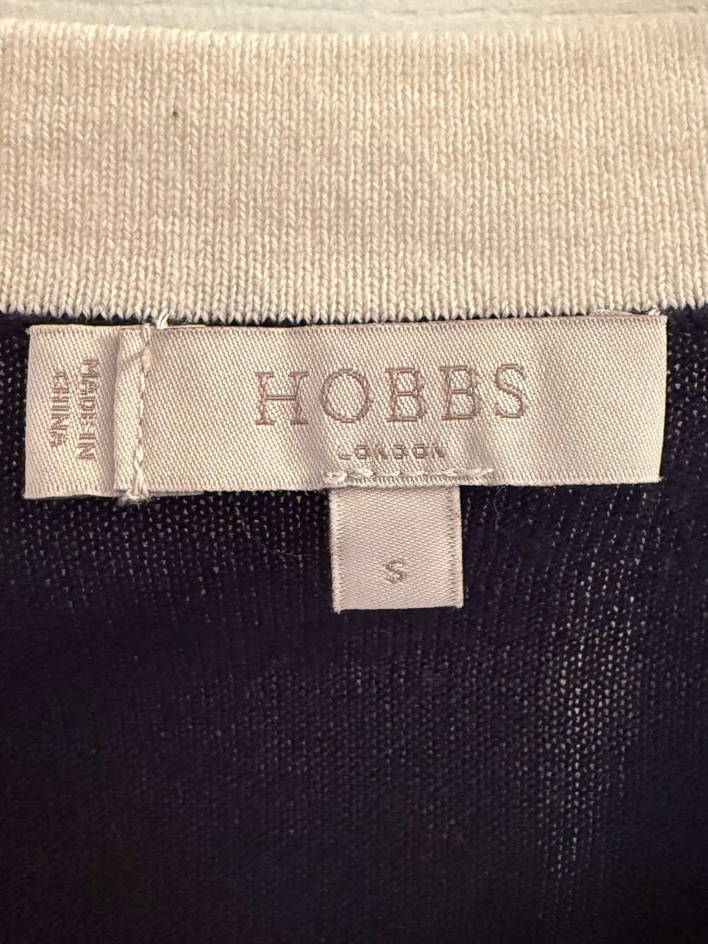Hobbs Navy Cardigan with Cream Trim & Bow Neck - Picture 3 of 5